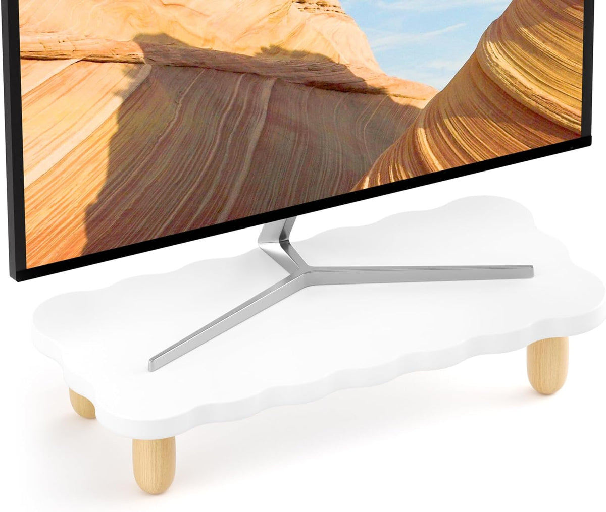 AFOOYO Monitor Stand Riser, Cookie-Shaped Sturdy Wood Computer Monitor Stand for Desk, Ergonomic Desk Stand