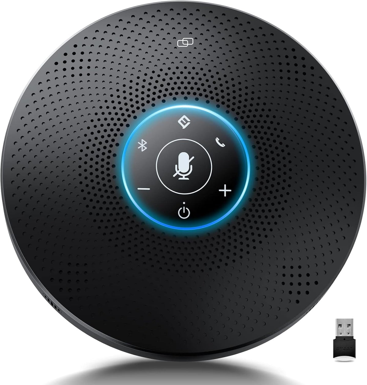 Bluetooth Speakerphone - eMeet M2 Max Professional Conference Speaker and 4 Directional Mics for up to 15 People Business Conference Calls High Volume Noise Reduction Daisy Chain Dongle Home Office