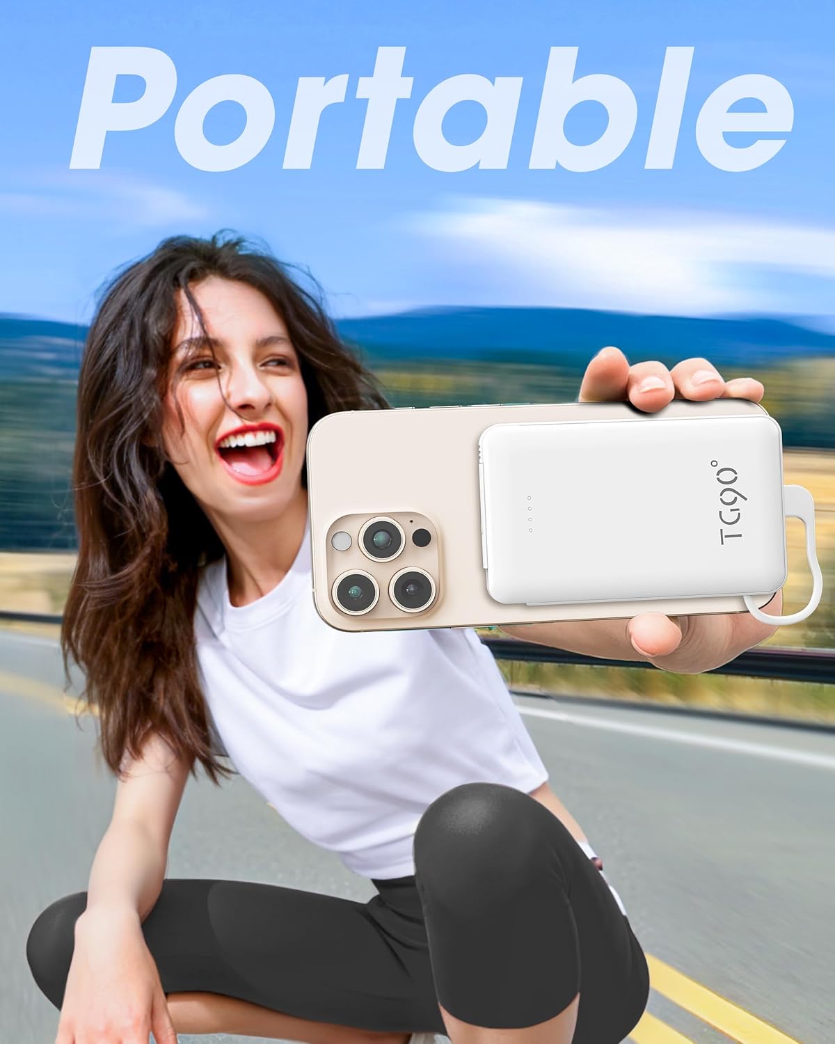 TG90° 2 Pack Portable Charger with Built-in Foldable AC Wall Plug and Cables, 5000mAh 3 Outputs Battery Pack Mini External Power Bank Compatible with iPhone and Android Smart Devices