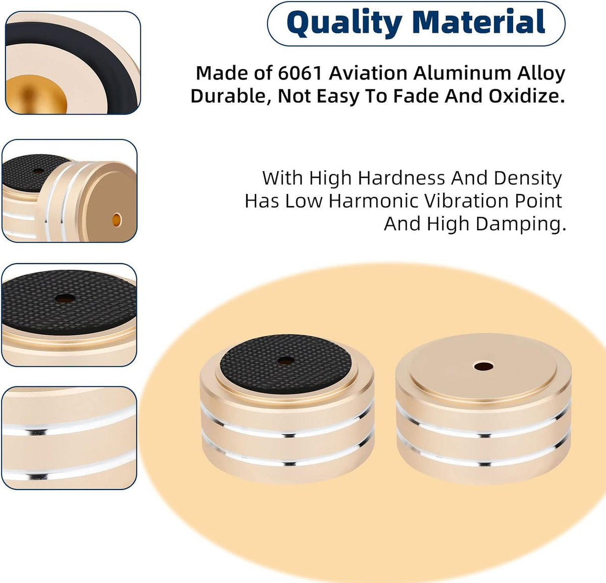 Monosaudio 4Pcs Audio Isolation Feet Turntable Feet 40x20mm Turntable Isolation Pad Replacement with Non-Slip Rubber Ring/3M Adhesives/M4 Screw for Speakers,Subwoofers,Amplifier,Turntable（Rose Gold）