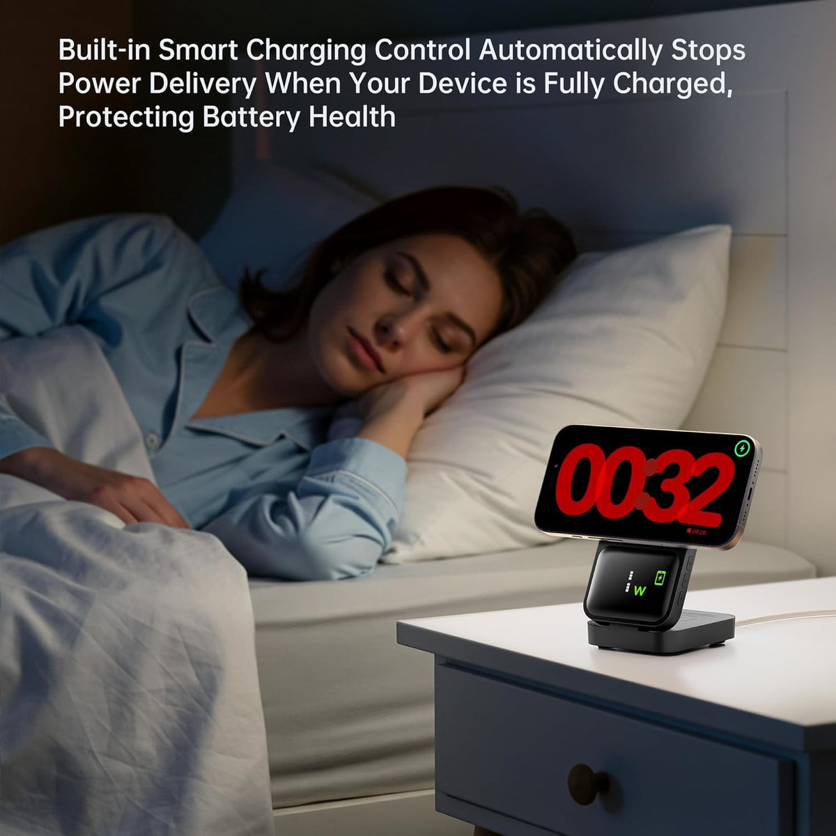 GUSGU MagTime 3 in 1 Wireless Charging Station with Real-Time Power and Time Display, Foldable Wireless Charger Stand, Compatible with iPhone 16/15/14/13/12, iWatch S1-10/Ultra, AirPods-Black