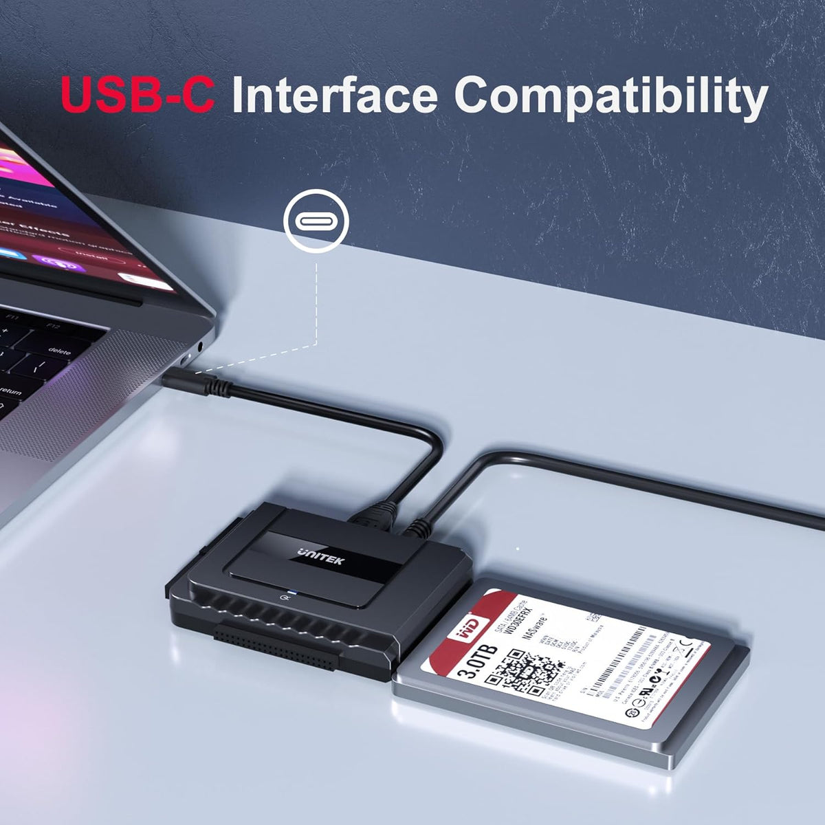Unitek USB C to SATA 6Gbps IDE Adapter External Hard Drive Converter Kit for Universal 2.5/3.5 inch HDD/SSD Hard Drive Disk, DVD-ROM/CD-ROM/CD-RW, with USB C Connector & 12V/2A Power Adapter