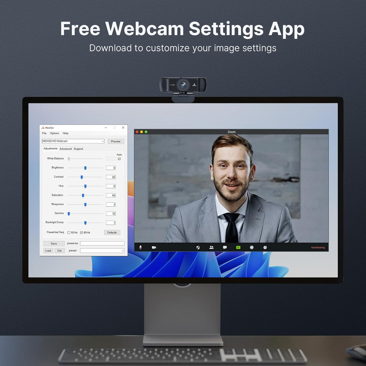 NexiGo 1080P 60FPS Webcam with Software Control and Microphone, AutoFocus, w/Privacy Cover, N680P Pro Computer Web Camera for Skype Zoom Teams, Mac PC Laptop Desktop