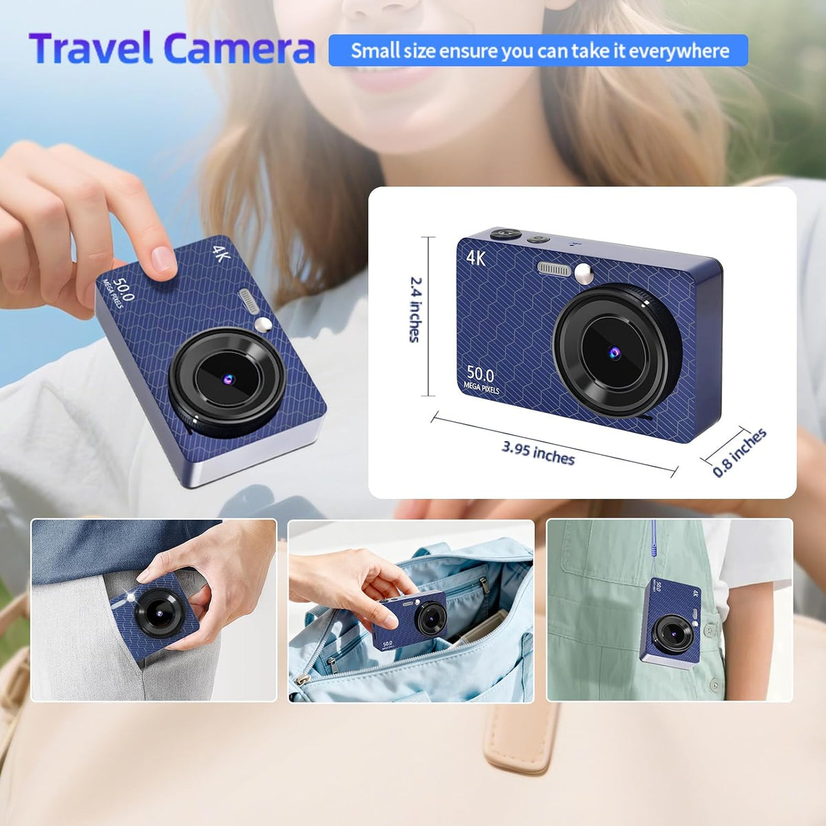 HUAZIX 4K 32GB 16X Digital Camera for Photography Autofocus, Point and Shoot Cameras with SD Card, Digital Zoom