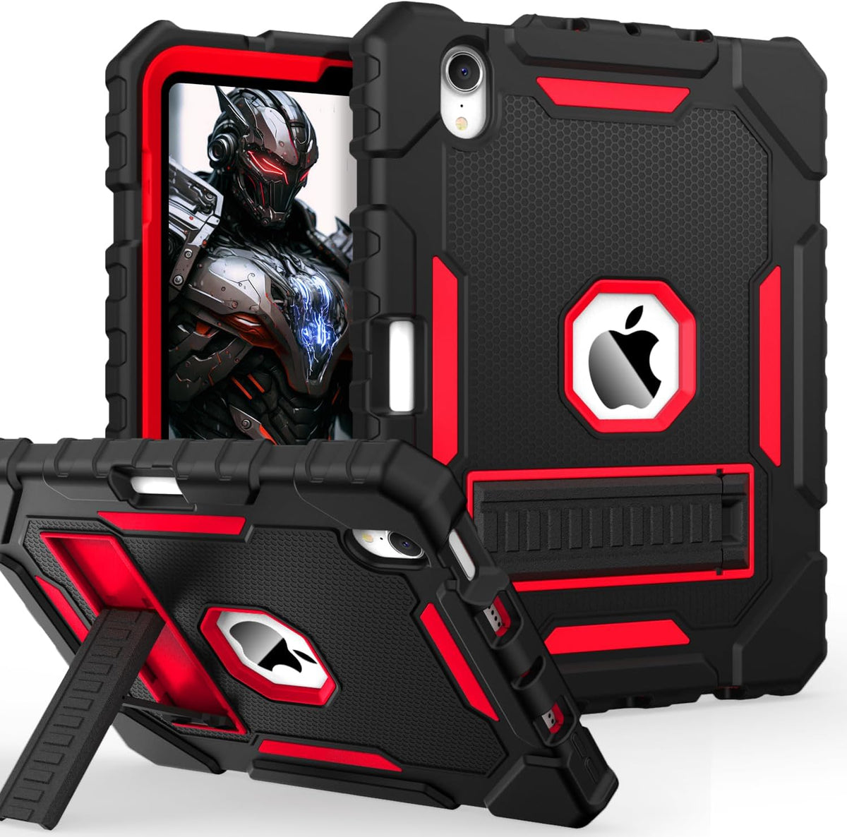 Grifobes Case for iPad Mini 7 (A17 Pro) 2024 / Mini 6 2021 8.3 inch, Heavy Duty Shockproof Rugged Cover with Pencil Holder Stand, for I Pad Mini 7th/6th Gen 8.3" Case for Kids Boys (Black+Red)