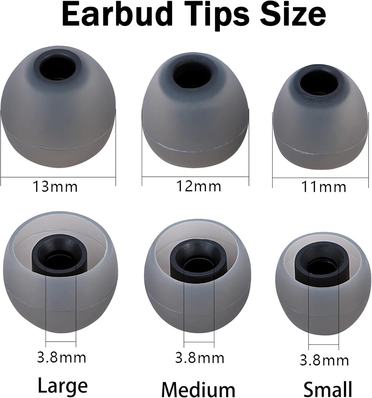 Earbud Replacement Tips - Silicone Earbuds in 3 Sizes (S, M, L) - Fit Most In-Ear Earbuds (Inner Hole 3.8mm -5.1mm) - 9 Pairs