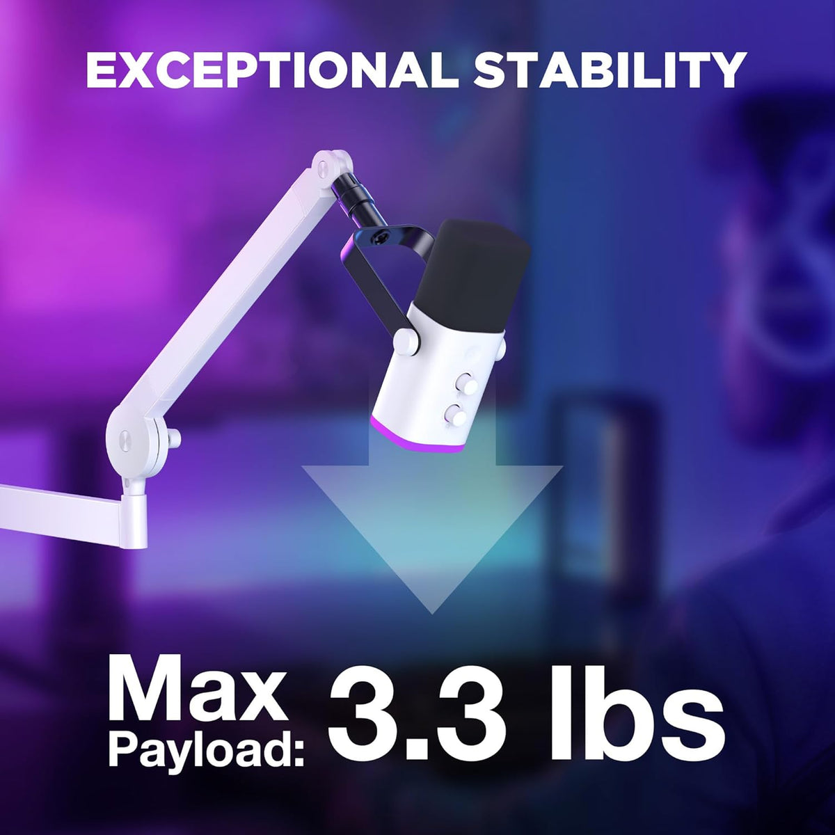 InnoGear Low Profile Mic Arm, 360° Rotatable Microphone Boom Arm Mic Stand for Fifine AM8 K669B Blue Yeti HyperX QuadCast SoloCast AT2020, with Mic Clip 3/8" to 5/8", 3/8" to 1/4" Adapter, White