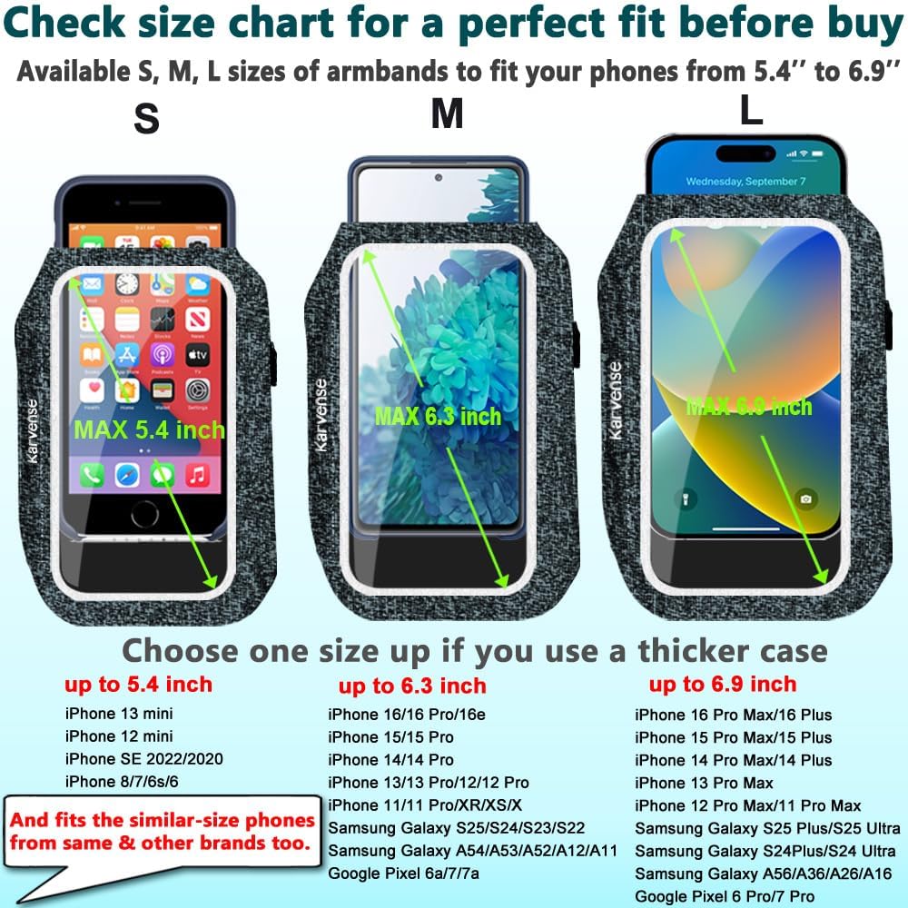Phone Holder for Running-Arm Band for Running for iPhone & Samsung Galaxy, Cell Phone Armband Holder for Walking, Gym, Workout, Men, Women, w/Adjustable Strap&Zipper Pocket (Black Heather-M)