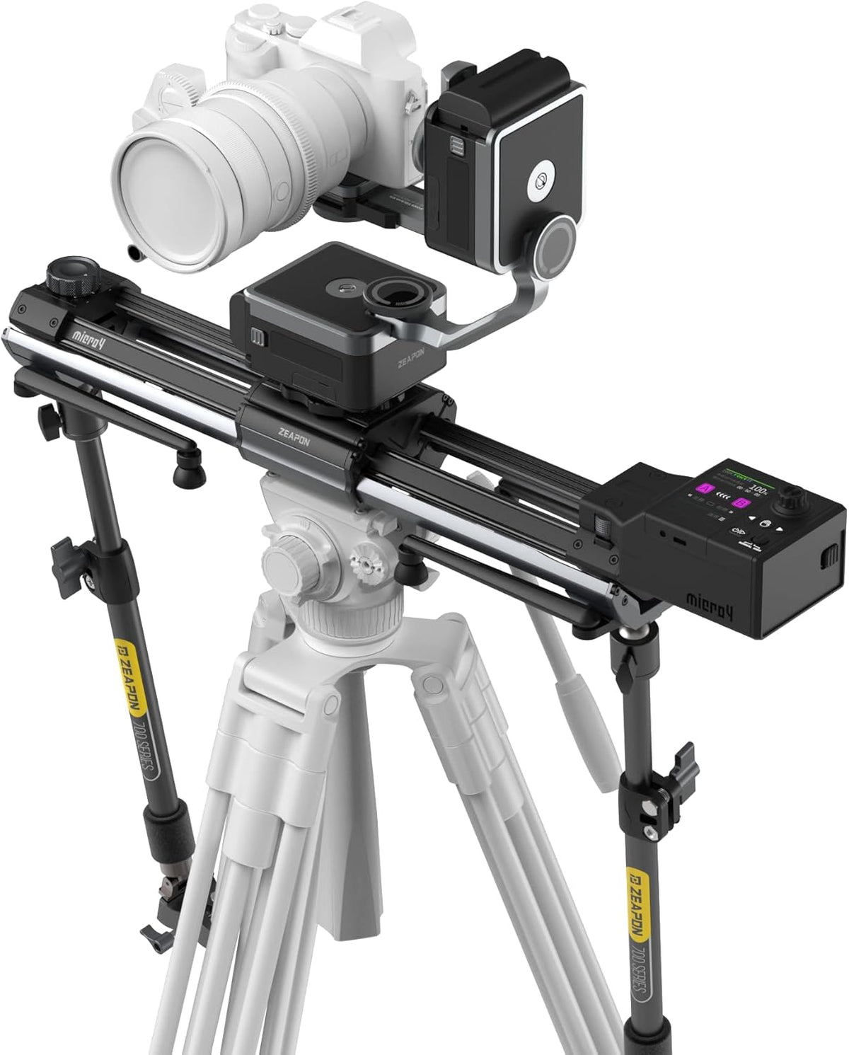 Zeapon Micro4 E700 & PONS PT Heads Double Distance Motorized Camera Slider, High-Speed Low Noise Motor 10-26Lbs Payload, 33''/77cm, LCD Screen, App Control, Smooth Damping Design