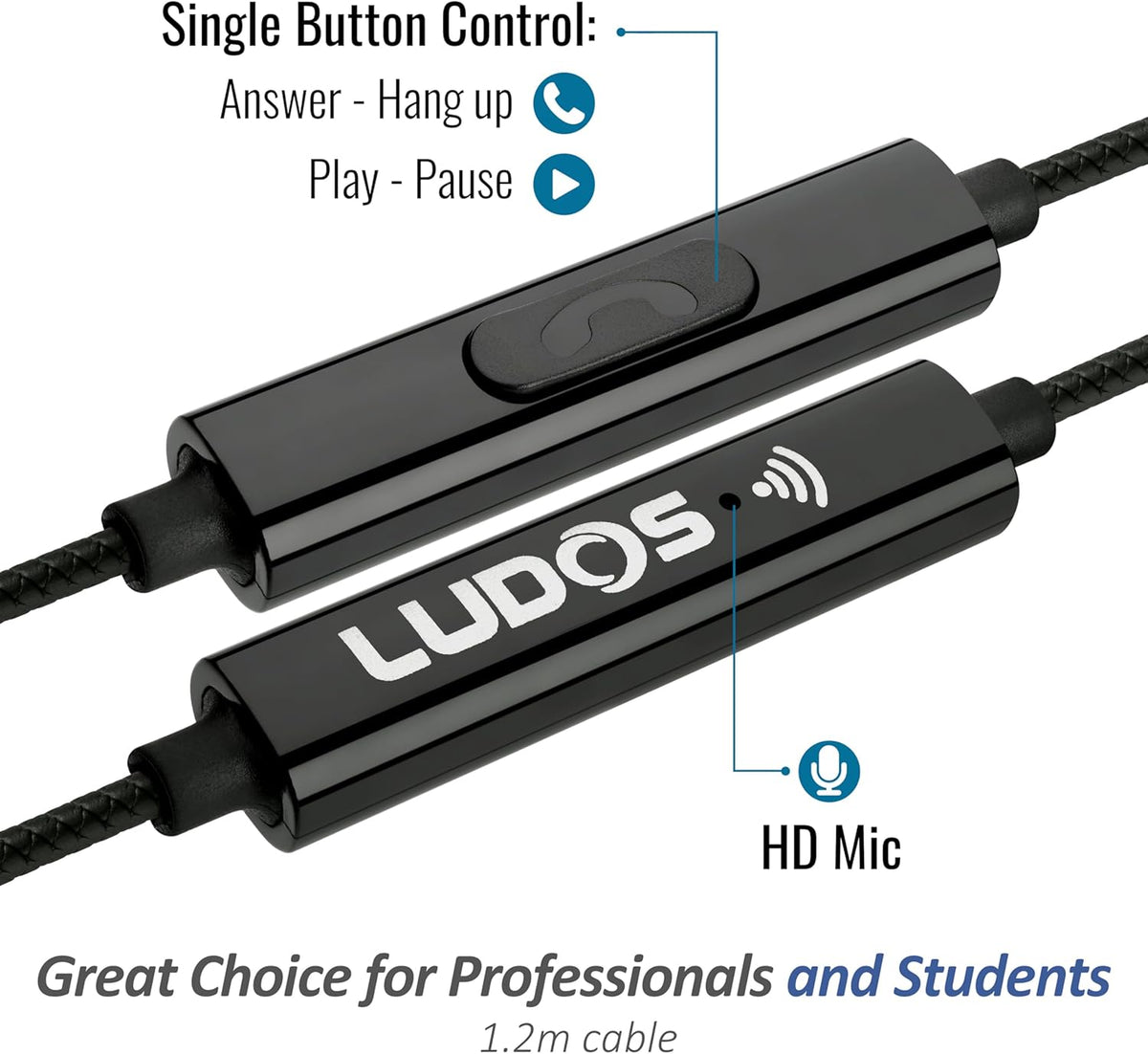 Ludos Clamor Wired Earbuds in-Ear Headphones, 5 Years Warranty, Earphones with Microphone, Noise Isolating Ear Buds for School, Kids, Women, Small Ear