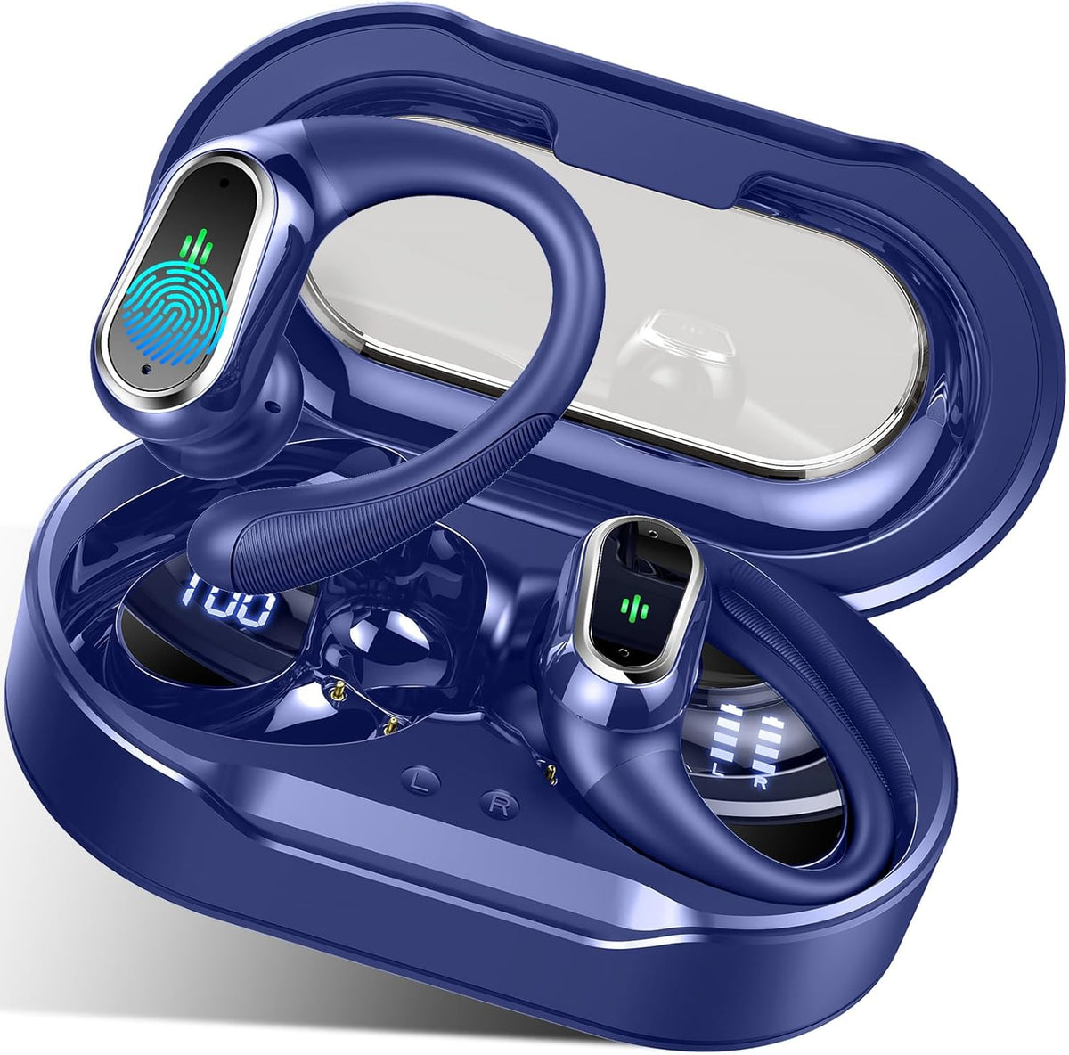 Wireless Earbuds, 2025 Bluetooth 5.4 Headphones Sport, Bluetooth Earbuds with ENC Noise Canceling Mic, 50H Stereo Wireless Headphones IP7 Waterproof with Earhooks, Dual LED Display for Workout/Running