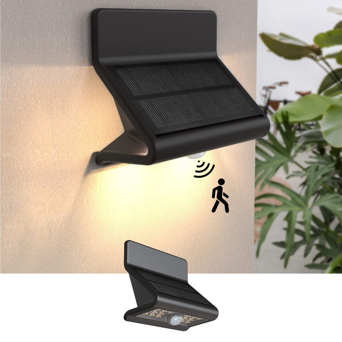 AURAXY Motion Sensor Outdoor Lights with Optical Lens - 3 Modes, IP44 Waterproof Solar Wall Light for Garden Patio Yard (2 Pack)