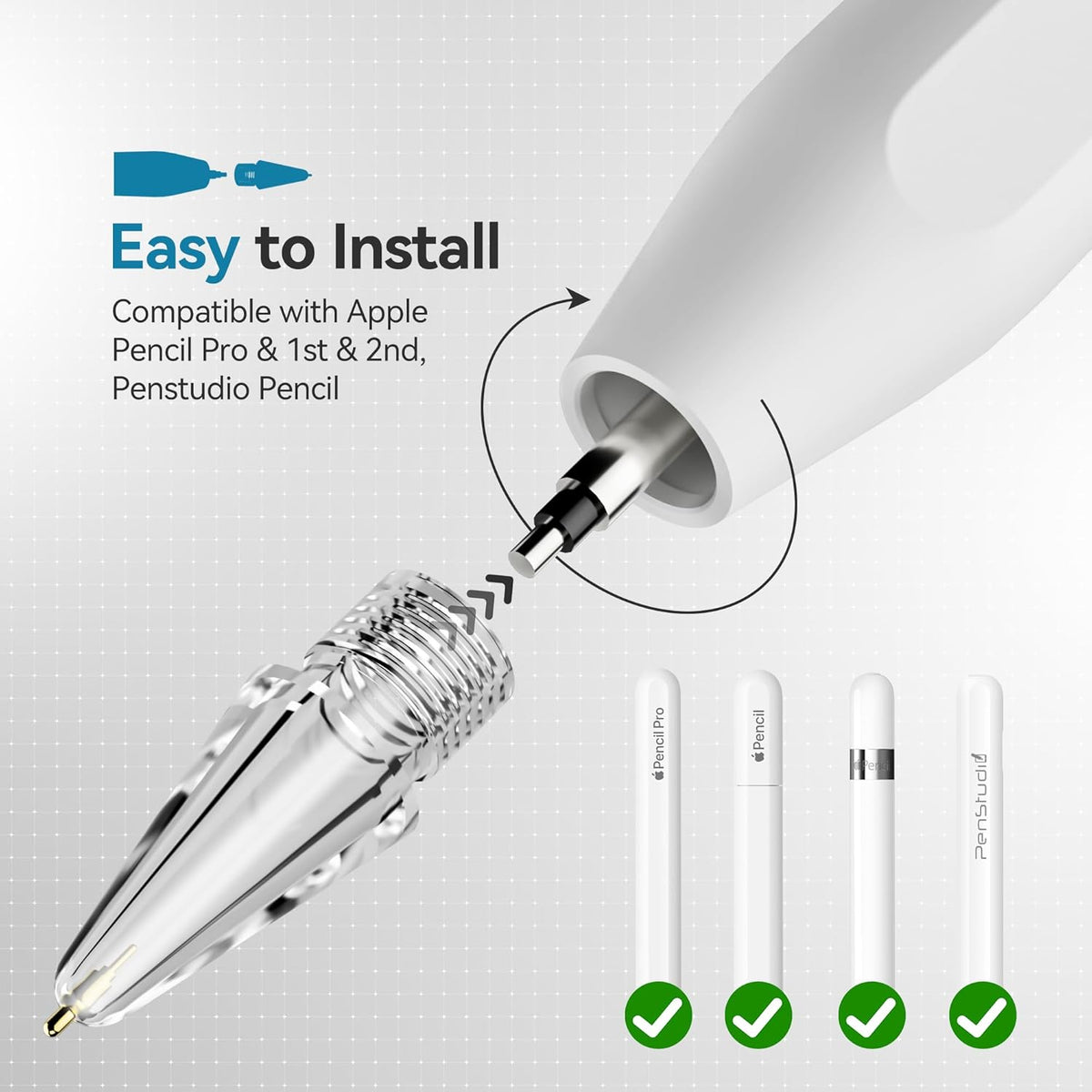 Chrome Metal Tips for Apple Pencil Pro/1st/2nd & USB-C, 2 Pack Durable Pencil Tip Replacement, Precise Control Stylus Tip, Real Pen Feel for Drawing & Note-Taking, iPad Pencil Nibs Accessory