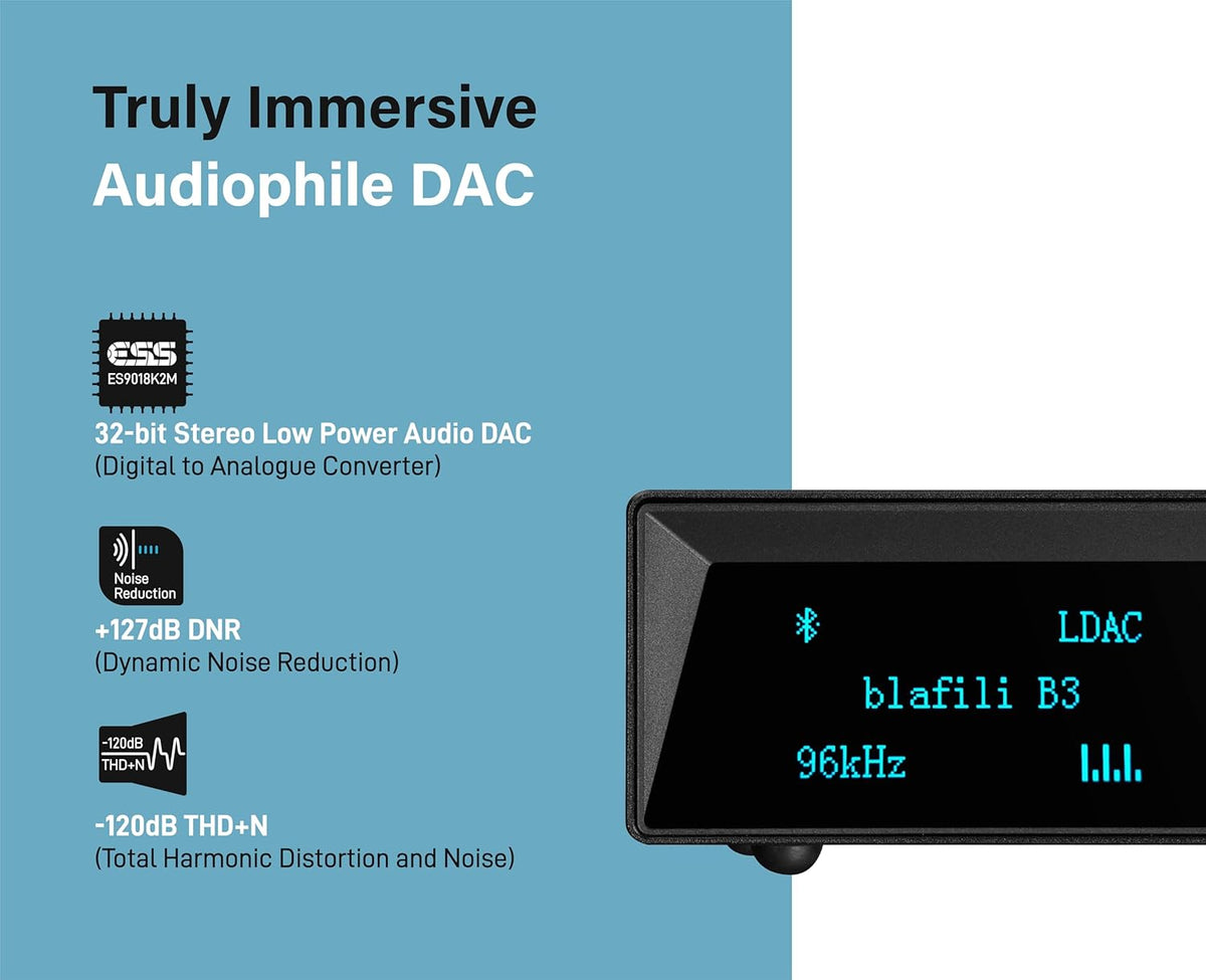 B3 Professional XLR Bluetooth v5.1 Music Receiver, LDAC & aptX HD Streamer, Built-in ESS DAC, Analog RCA, Digital Optical and COAXIAL Outputs, for Audio Mixer, DJ Speakers & PA System