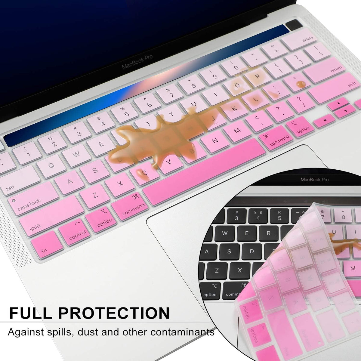 Allinside Keyboard Cover Skin for 2020 MacBook Pro 13 inch A2338 M1 A2251 A2289 and 2019 MacBook Pro 16 inch A2141 with Touch Bar & Touch ID, Ombre Pink