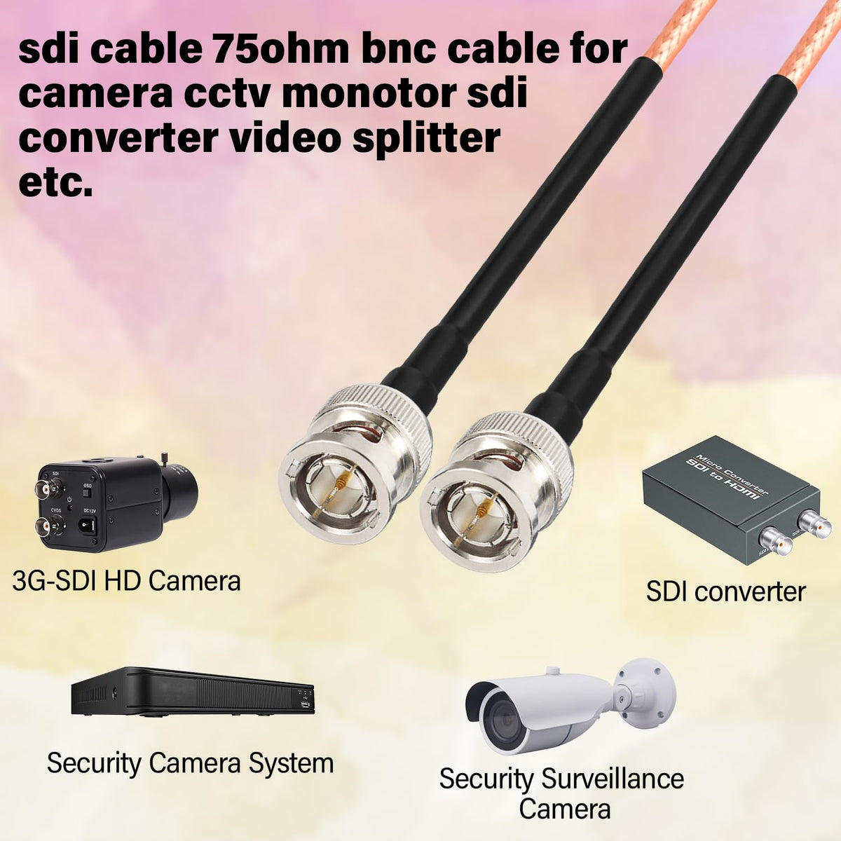 6ft 75 RG179 4K 1080P 3G XRDS Flexible HD-SDI Cable, BNC to BNC Video Cable Ohm Extension for HD SDI Camera Monitor