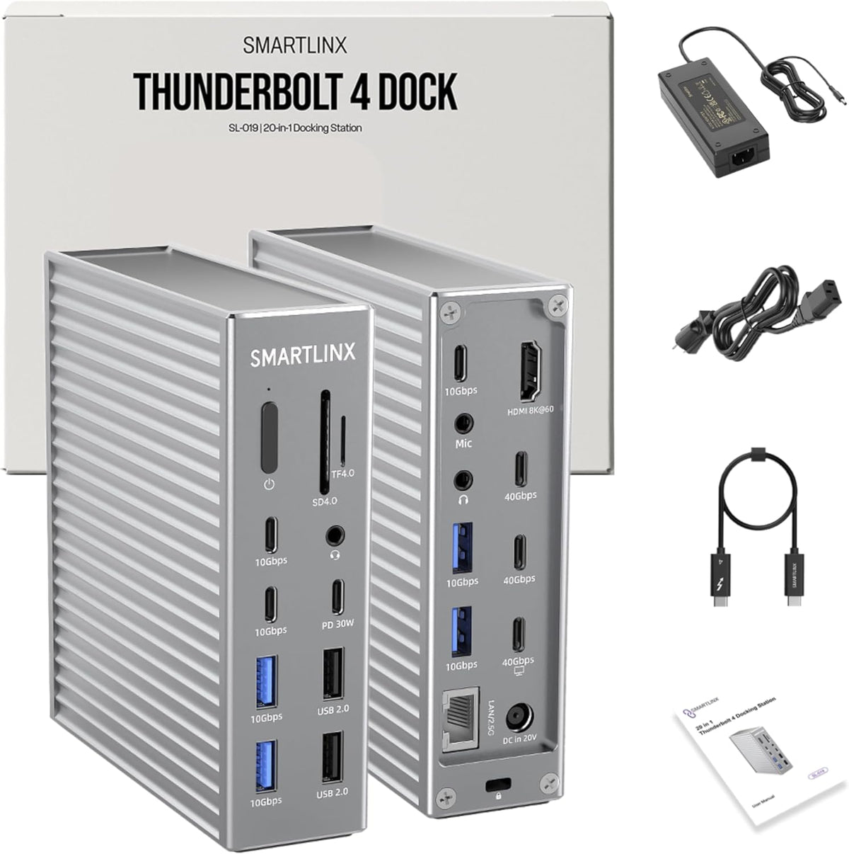 Thunderbolt 4 Dock – 21 Ports, Dual 4K or Single 8K Display, 40Gbps, 90W Charging, USB-C/A Docking Station, Compatible with Windows/Mac/Chrome - Laptop Docking Station Dual Monitor