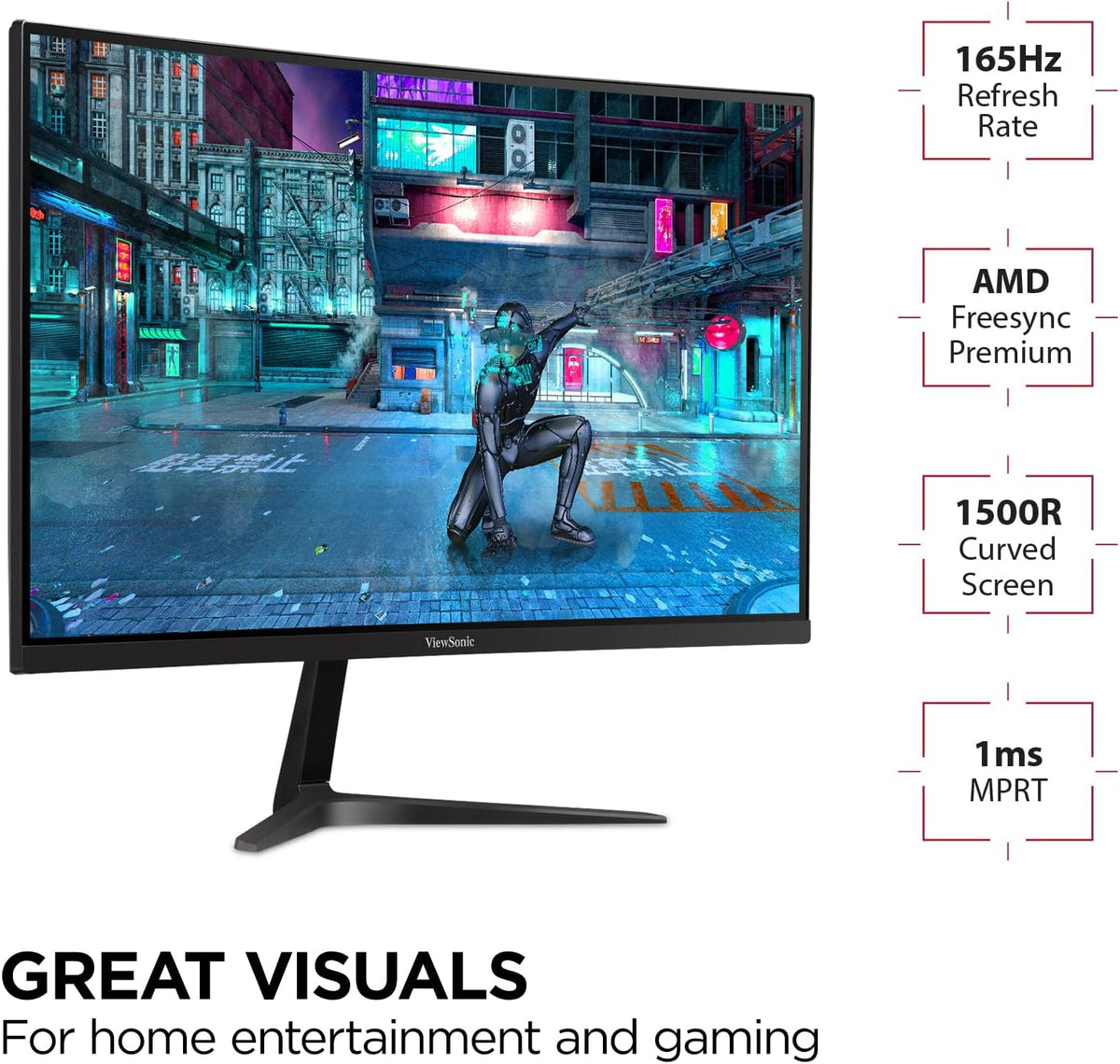 ViewSonic VX2718-PC-MHD 27 Inch Curved 1080p 1ms 180Hz Gaming Monitor with FreeSync Premium, Eye Care, HDMI and Display Port