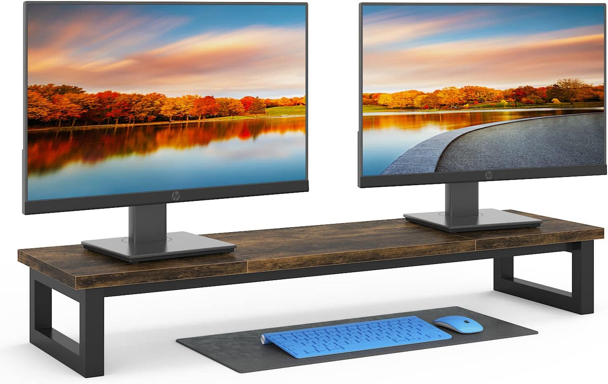 Dual Monitor Stand Riser, 39Inch Large Monitor Stands for 2 Monitors, Computer Monitor Stand, Wooden Desktop Oraganizer Shelf for Office Desk Computer,Laptop,TV