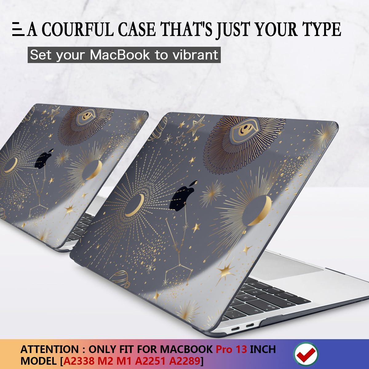 CISSOOK Case for MacBook Pro 13 Inch 2025-2020 Release Model M2 Chip A2338 M1 A2251 A2289, Black Style Hard Cover with Keyboard Cover for M2 MacBook Pro 13 with Touch Bar，Moon Star