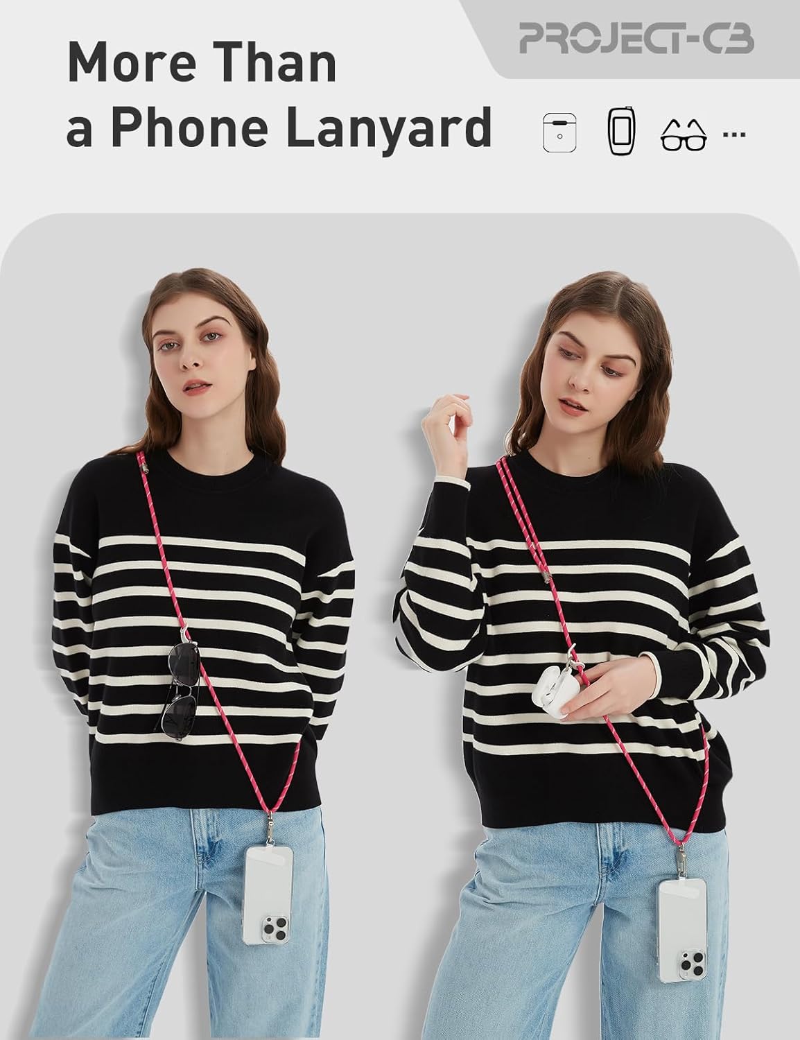 project-cb Cell Phone Lanyard 1,Phone Tether Tab 2,Crossbody Strap,Lanyards for Around the Neck,Adjustable Strap 80-160cm (FoggyBlack-S)