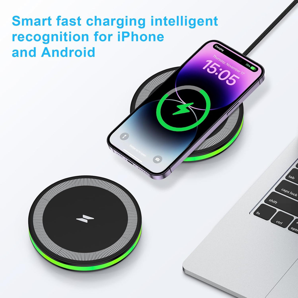 Wireless Charger Fast Charging Pad Android Charging Station Wireless Phone Charger for Android Samsung Galaxy S25 Ultra S25 Plus S25 S24 S23 S22 S21 S20 S10, iPhone 16 Pro Max Plus 15 14 13 12
