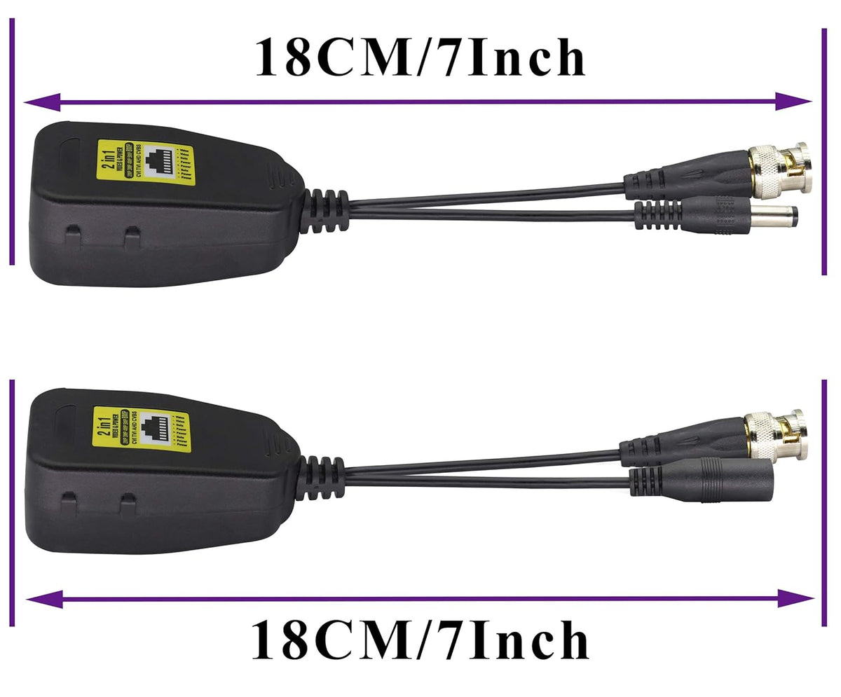 AAOTOKK Cat5 RJ45 720P 960P 1080P 3MP 4MP 5MP 8MP System(18cm-4Pairs) Power Video Balun DC BNC to Network Transceiver