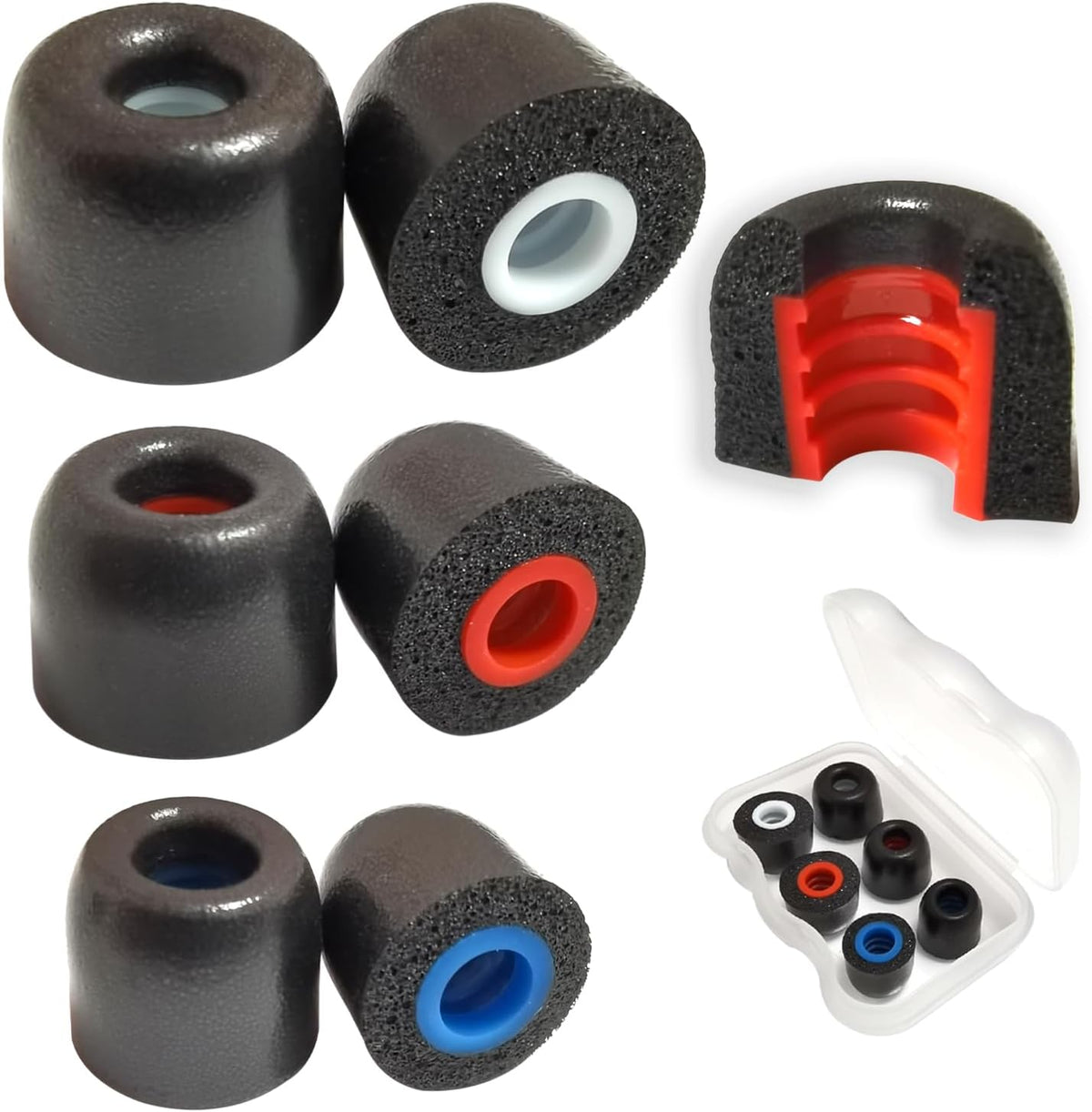 Memory Foam Tips Replacement Earbuds Tips Fit 4.5mm-6mm Anti-Slip Isolation Noise Replacement Ear Tips for in-Ear Earphones with Storage Box