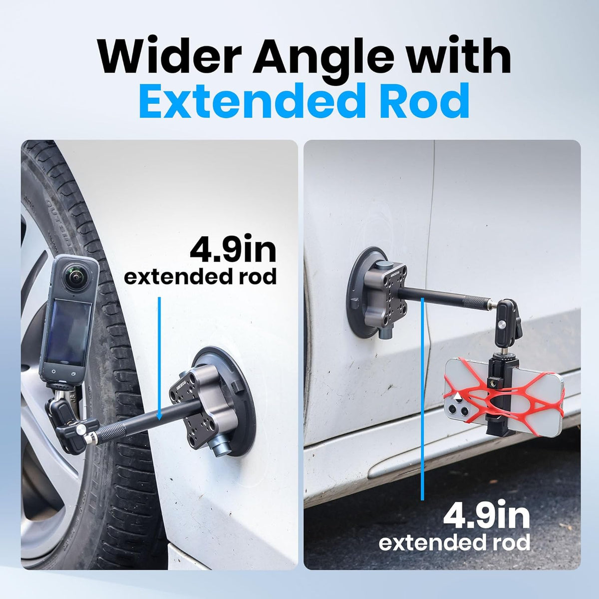 4.5" Suction Cup Camera Mount with 4.72" Extension Rod, Universal Car Mount for Cameras, Phones, Cameras with 3.84" Magic Arm
