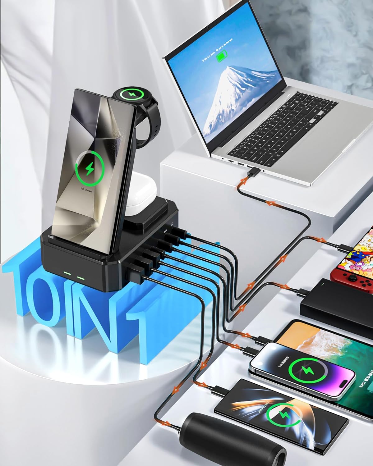 Wireless Charger for Samsung,300W 10 in 1 Wireless Charging Station, 65W USB C Fast Charging Stand for Samsung S25 Ultra/S24/S23/S22/Note 20,Galaxy Watch Ultra7/6/5,Galaxy Buds(Not for Apple Watch)