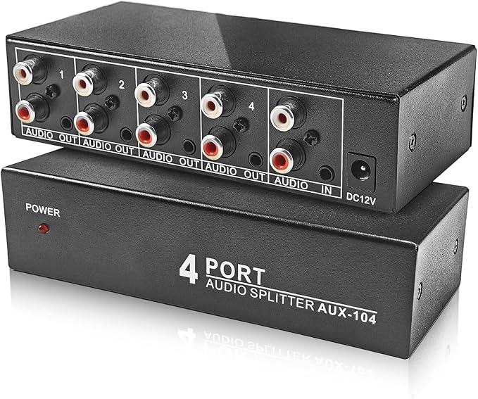 4-Way RCA L/R & 3.5mm Stereo Audio Splitter 1 in 4 Out