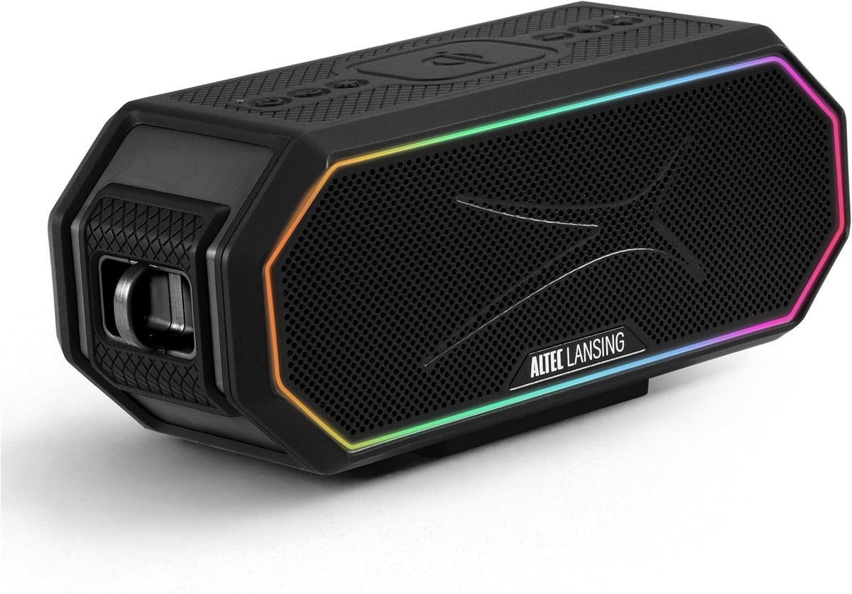 Altec Lansing Loud Portable Speakers Bluetooth Wireless Waterproof - MultiColor LED, 20 Hour Playtime, Mount Included | HydraBLAST 2.0 Magnetic Bluetooth Speaker for Travel, Home and Outdoor Adventure
