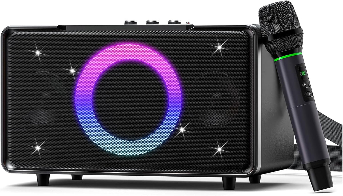 GFEEN Portable Bluetooth Speaker: 100W(160W Peak), 15H Playtime, Wireless Speakers with Microphone, 5″ Subwoofer, Loud Sound, Light Show, Fast Charging for Outdoor, Party, Backyard(Silver with 1Mic)