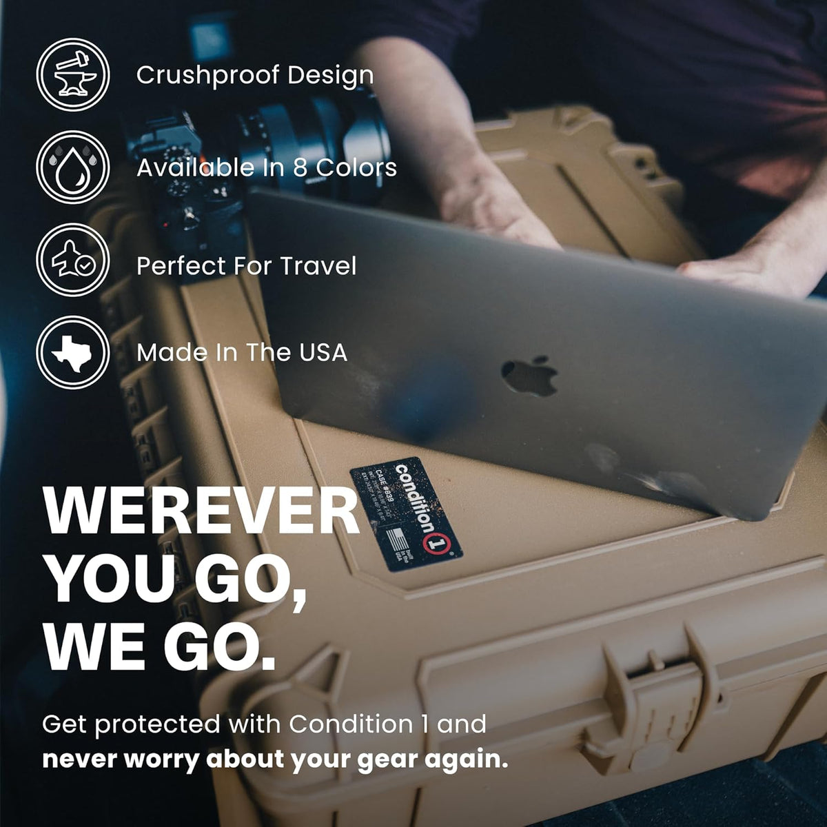 Condition 1 25" Large Waterproof Hard Case Model 839 with Foam, Portable Protective Storage Box for Travel, Hunting, Military, Tactical, Made in USA, 24.50"x 19.46"x8.41" Black
