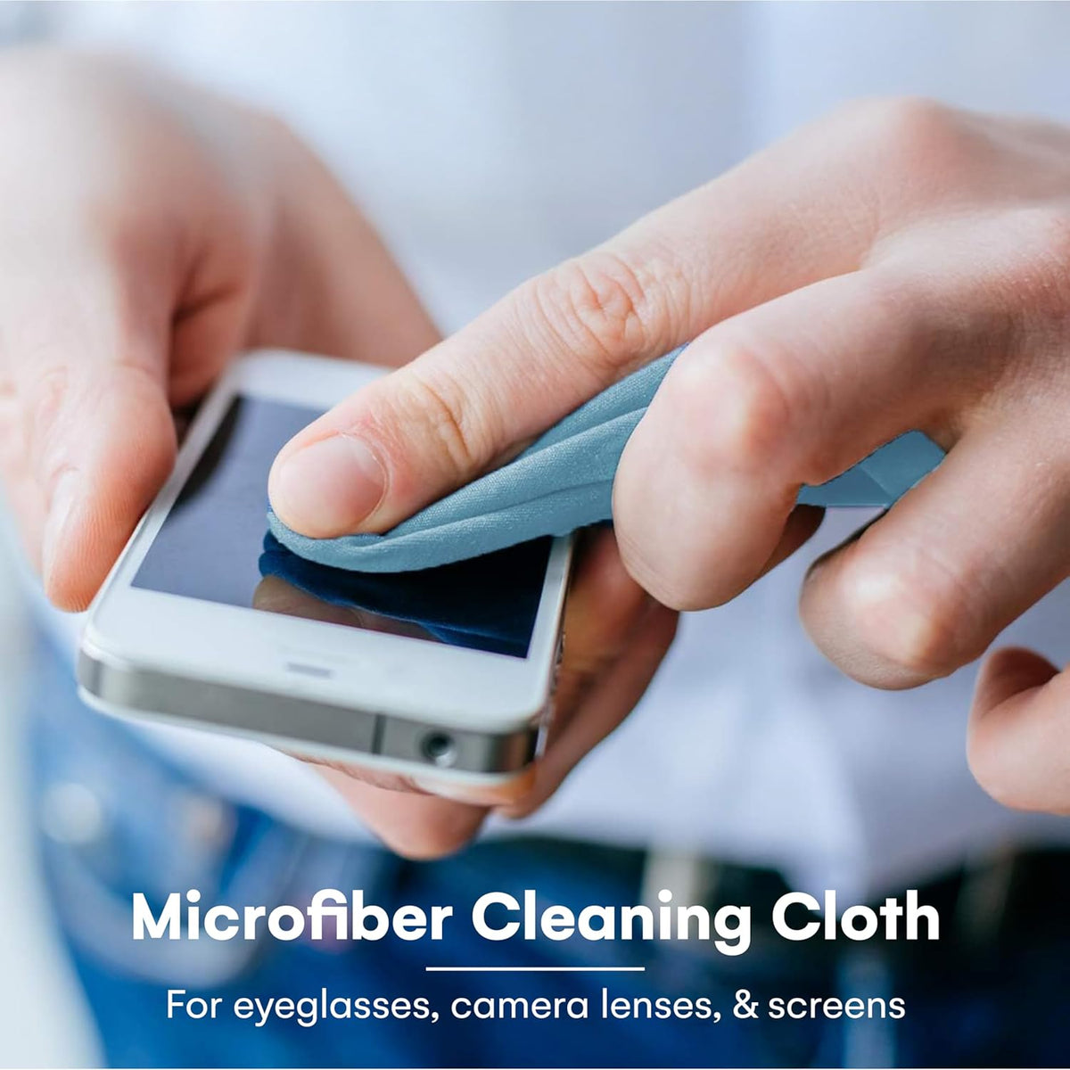 Care Touch Eyeglass Cleaning Cloth - 12 Pack of Microfiber Cleaning Cloth for Glasses, Lenses, Phones and Screens - Large, Lint-Free, Reusable and Scratch-Free - 6 x 7 Inches - Blue