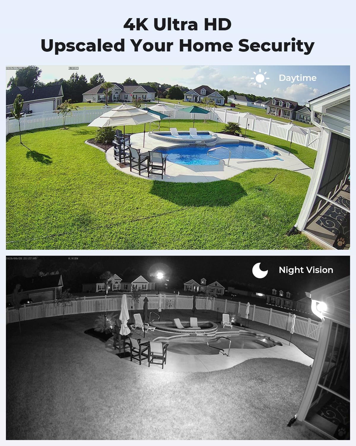 H.VIEW 4K Security Camera System, 4pcs H.265 PoE Wired Turret Cameras with Person Detection, 4K/8MP 8CH NVR with 3TB HDD for 24-7 Recording,Trigger Color Night Vision, Email Alert, AI Human