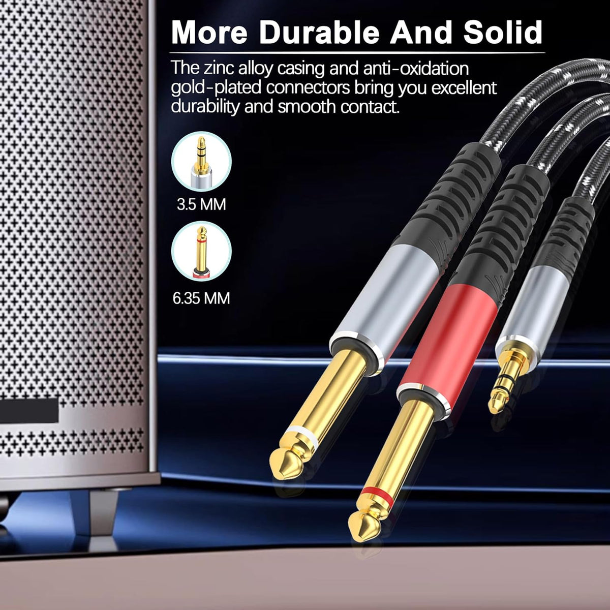 6.35mm 1/4" Splitter,3 1 1/4-inch 3.3FT Lightning to Dual TS Mono Stereo Y-Cable in to Dual Audio Cable, Compatible