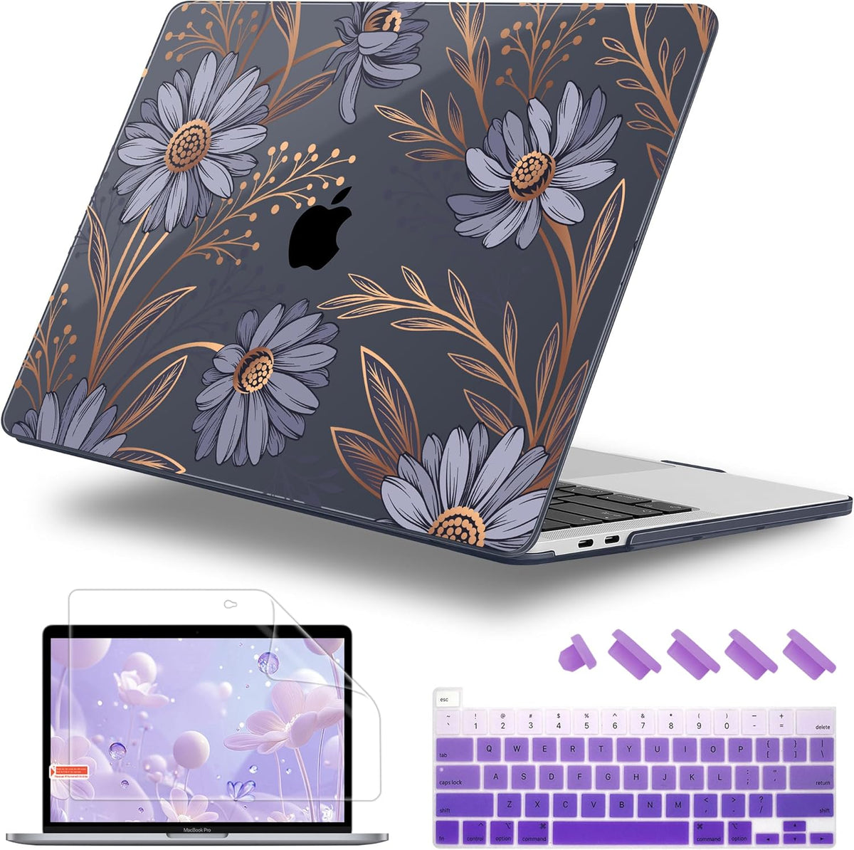 for MacBook Pro 16 inch Case 2019 2020 Release Model A2141, Plastic Hard Shell Cover with Keyboard Cover & Screen Protector for MacBook Pro 16 inch with Touch Bar & Touch ID - Blooming Plants