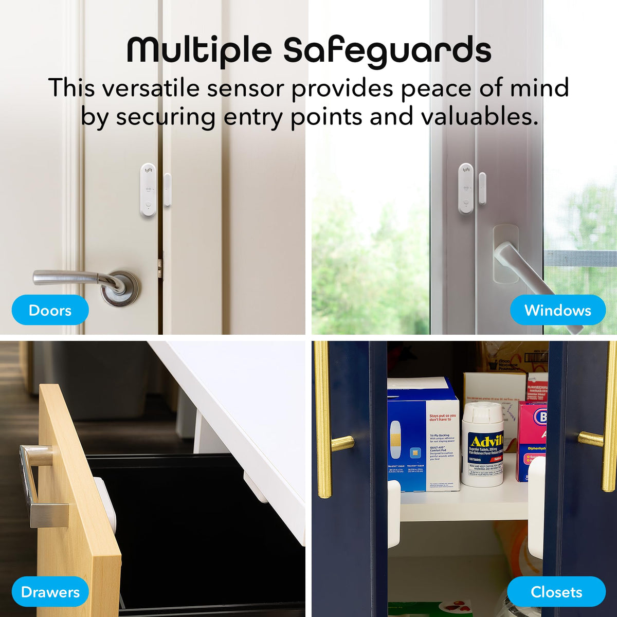 Geeni Smart Door and Window Sensor Alarm 2 Pack WiFi Battery Powered Security Sensor with Siren, Instant Alerts, Alexa & Google Assistant Compatible