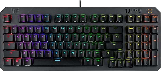 ASUS TUF Gaming K3 Gen II Wired USB Gaming Keyboard – 97-Key Compact Layout Optical-Mechanical Blue (Clicky) Switches PBT Keycaps Detachable Top Plate IP57 Waterproofing PC/Mac Support - Black