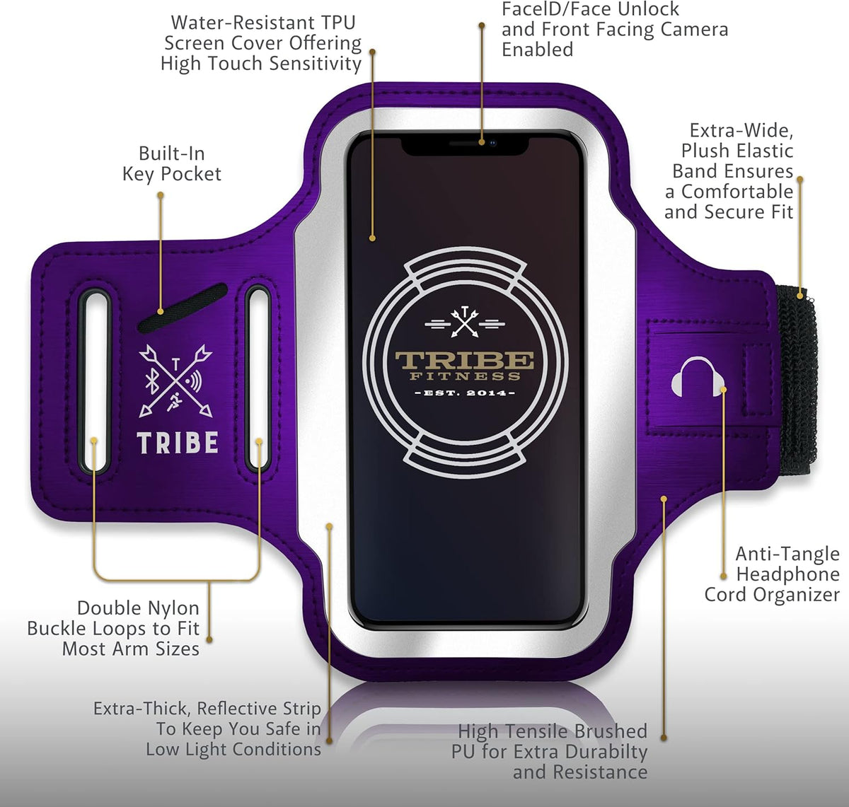 TRIBE Running Phone Holder Armband. iPhone & Galaxy Cell Phone Sports Arm Bands for Women, Men, Runners, Jogging, Walking, Exercise & Gym Workout. Fits All Smartphones. Adjustable Strap, CC/Key Pocket