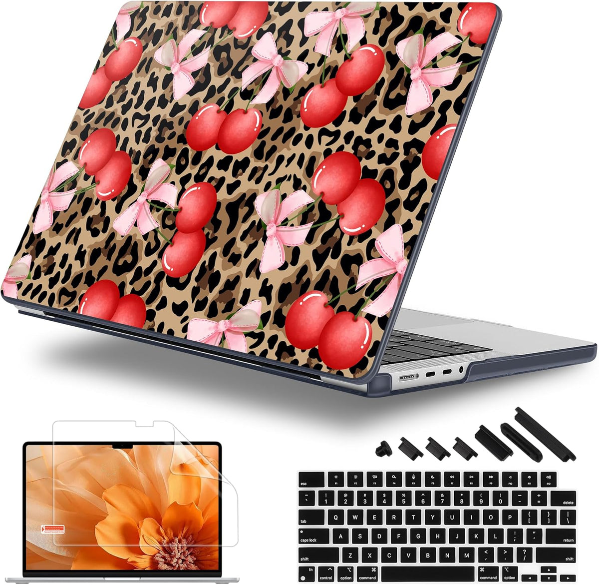 for MacBook Pro 16 inch Case 2021 2022 2023 2024 Release A3186 A3403 M4 A2991 M3 A2780 M2 A2485 M1 Pro/Max, Hard Shell Case with Screen Protector & Keyboard Cover, Leopard Cherry