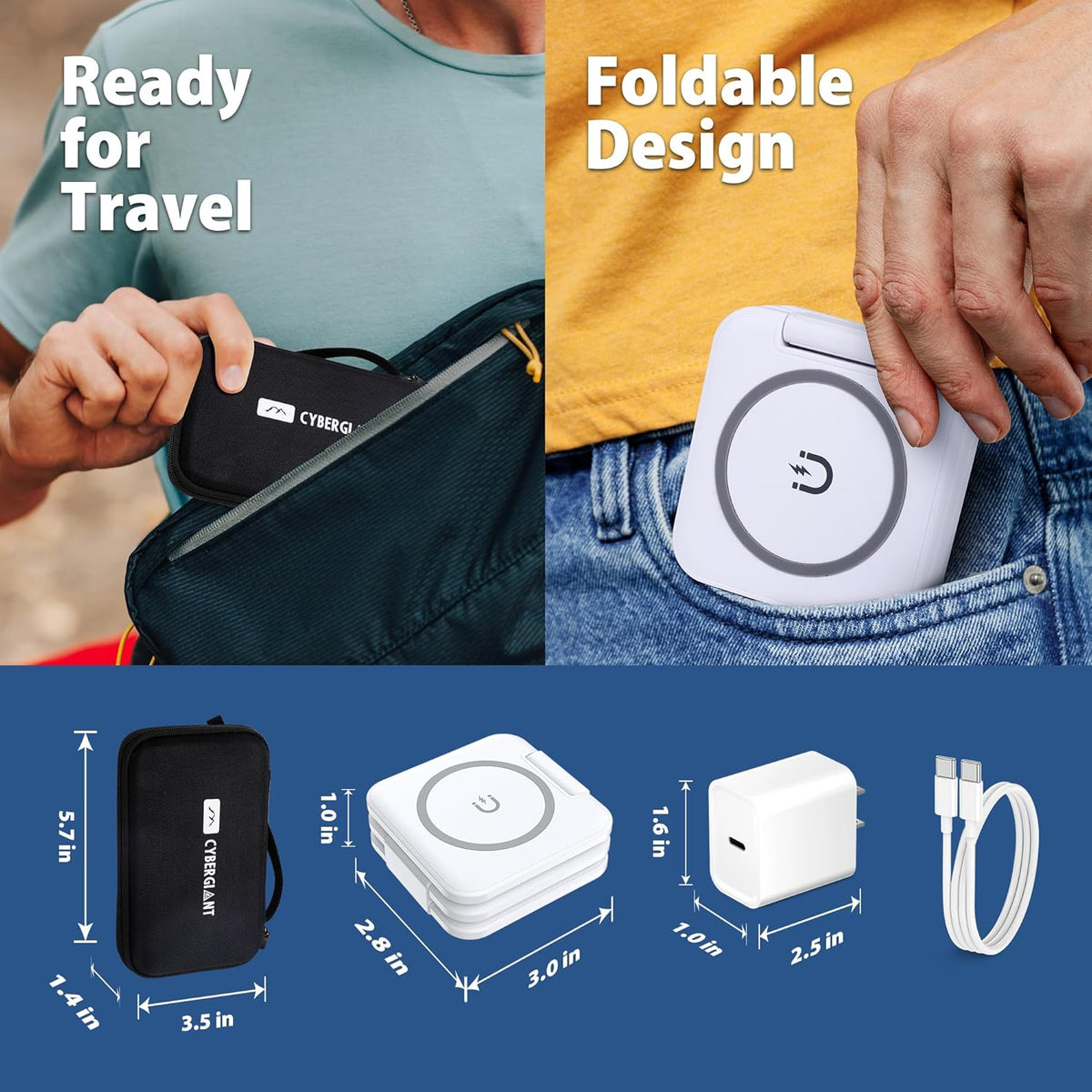3 in 1 Apple Charging Station for iPhone Airpods iWatch - Travel Charger for Multiple Devices, Portable Foldable Charging Station - Magnetic iPhone Charger with Adaptor&Case (White)