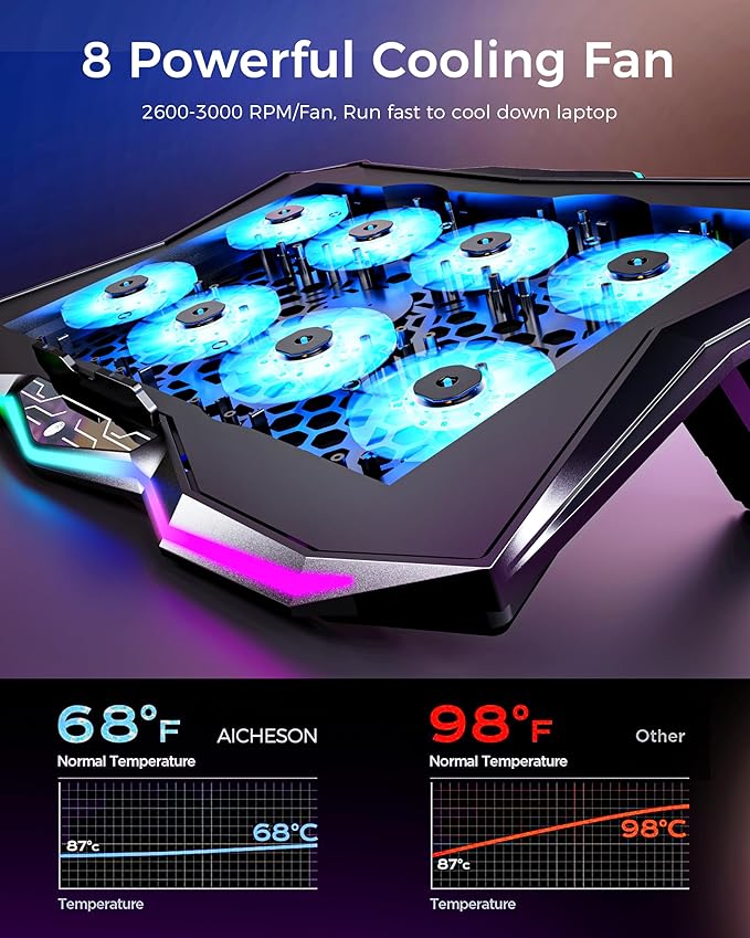 AICHESON AA3 Gaming Laptop 8 Cooling Fans and S035 Blue Laptop Cooler Set