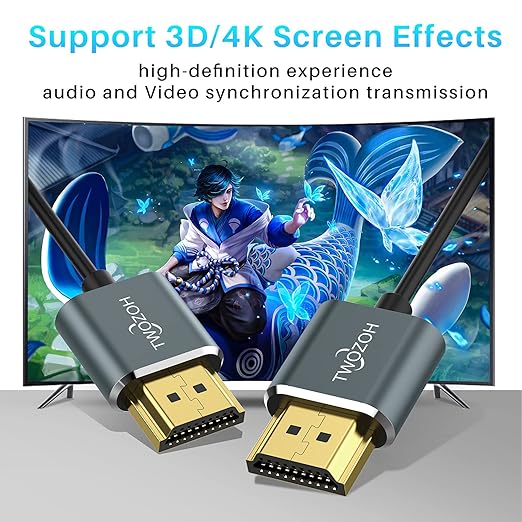 Twozoh Flexible & Slim HDMI Cable 5FT 2 Pack, Ultra Thin HDMI Cord Supports High Speed 4K@60Hz 18gbps 2160P/1080P
