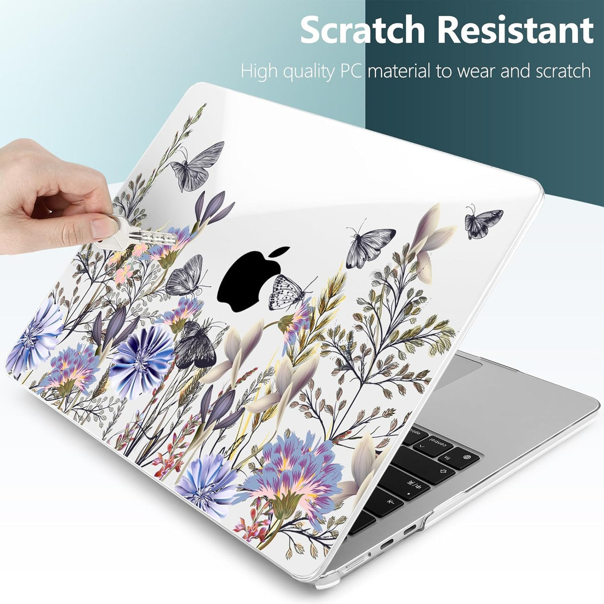 TWOLSKOO Compatible with M4 MacBook Air 13.6 inch Case 2025-2022 Release M4 A3240 M3 A3113 M2 A2681, Plastic Hard Shell & Keyboard Cover & Type C Adapter & Screen Protector, Garden Flower