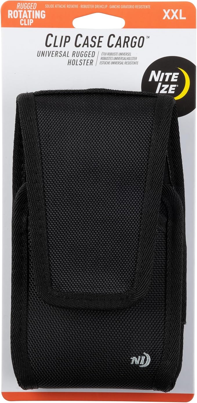 Nite Ize Clip Case Cargo Universal Rugged Phone Holster - Holster for Men's & Women's Belts - Utility Belt Pouch - Phone Accessories - XX-Large, Black