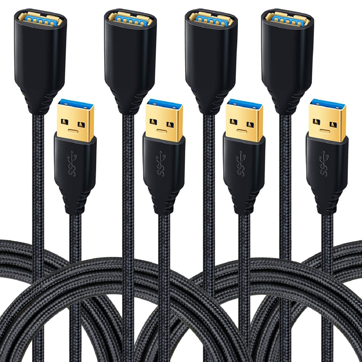 3.0 4Pack [6ft] 5Gbps USB Extension Cable, USB A Male to Female Braided Extender Cord Fast Data Transfer for Hard