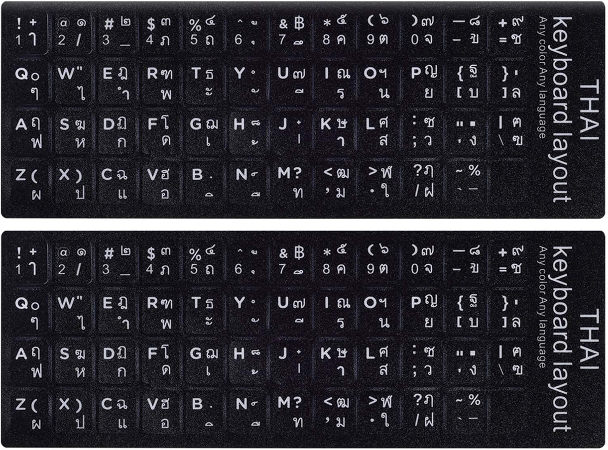 CaseBuy 2PCS Thai Keyboard Stickers, Thai-English Keyboard Letters Replacement Sticker White Font on Black Background