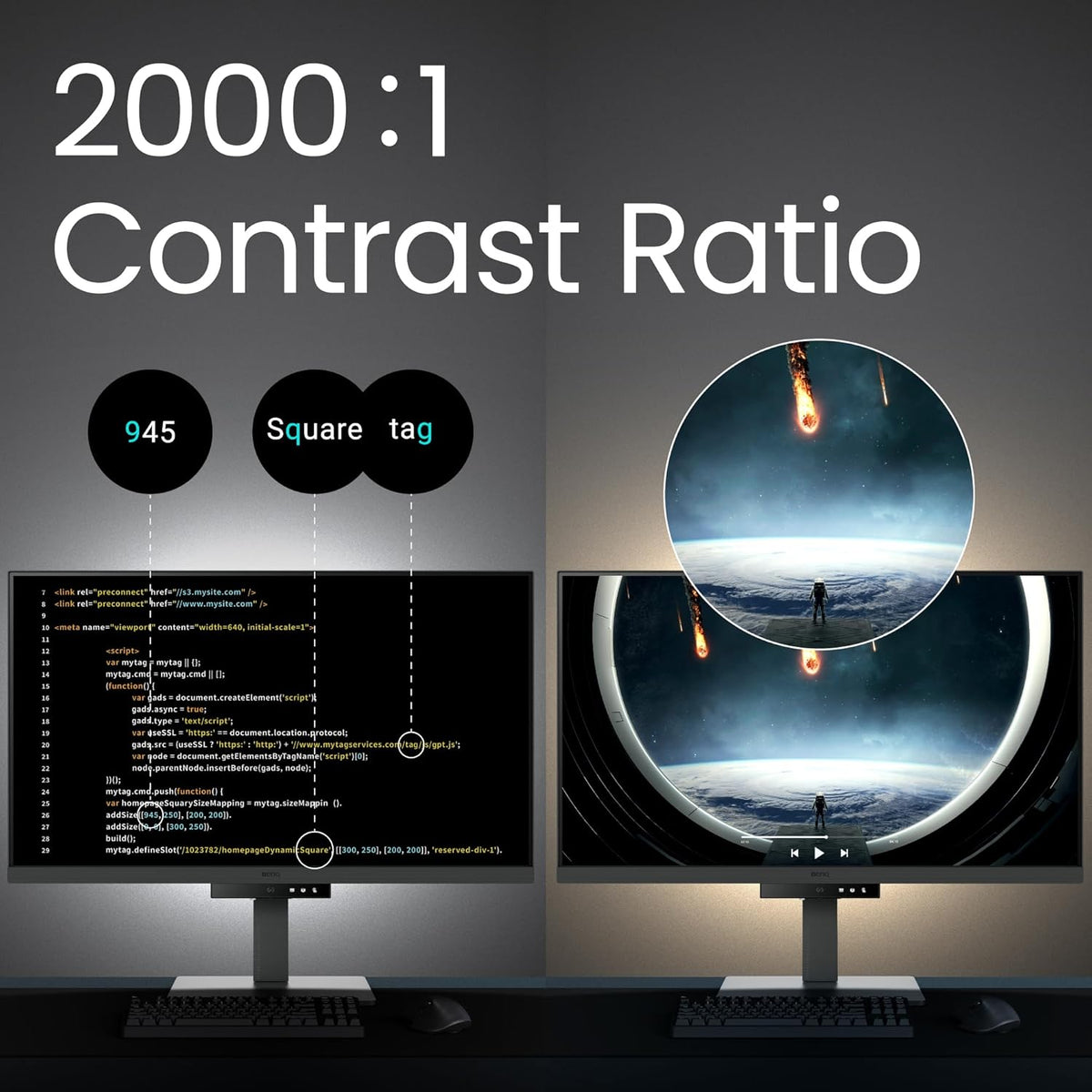 BenQ RD320UA 32” 4K 3840x2160 Programming Monitor with 2000:1 Contrast Ratio, Nano Matte Panel, MoonHalo, 90W USB-C, Coding Modes, Night Hours Protection, Ergonomic Stand, and Eye-Care Technology